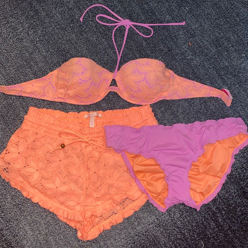 Victoria’s Secret Mix & Match Swim Set Halter & Ruffle Bottoms + Matching Shorts